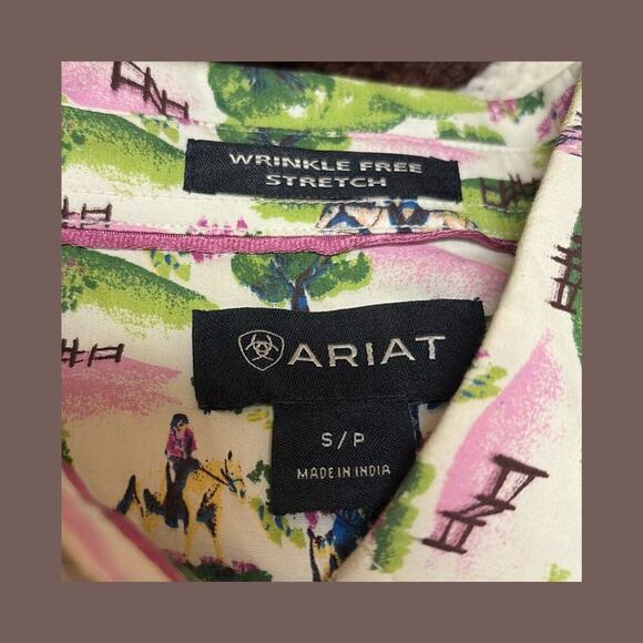 Ariat Pasture Print Shirt | Green Pink Riders | Size S | Vintage - Picture 5 of 5